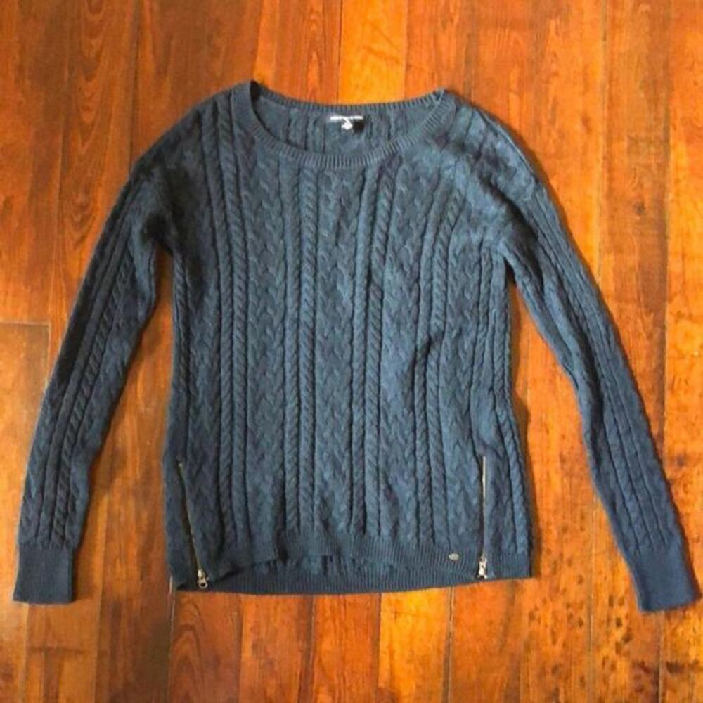 American Eagle Deep Green/Blue Sweater with Side Zippers - Size M